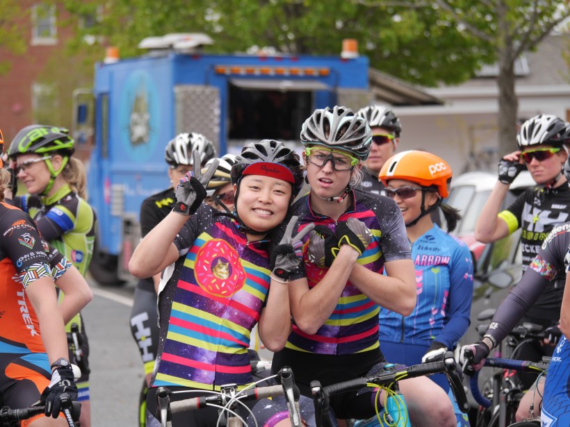 Sophia and Michaela with all the start line personality ahead of the P/1/2/3 race